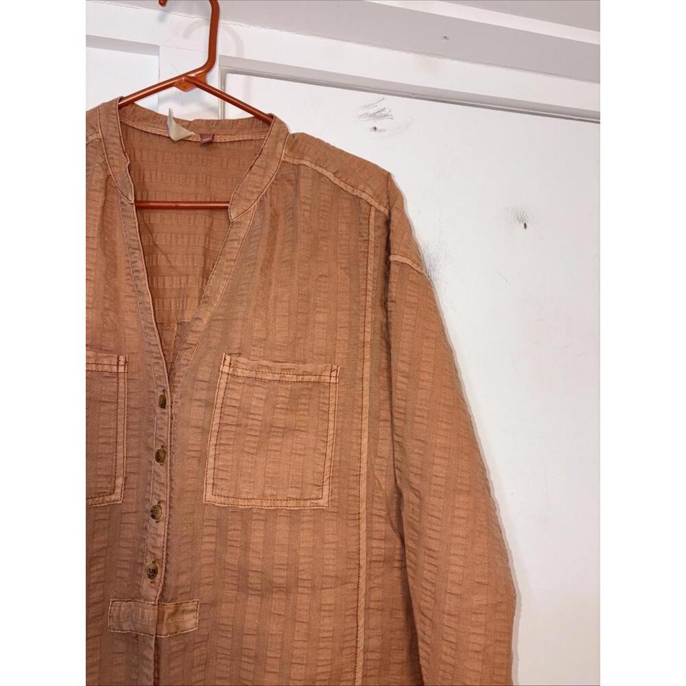 Anthropologie Pilcro Tunic Top Seersucker Button Down Kurti Dark Orange‎ Boho S - Picture 8 of 15